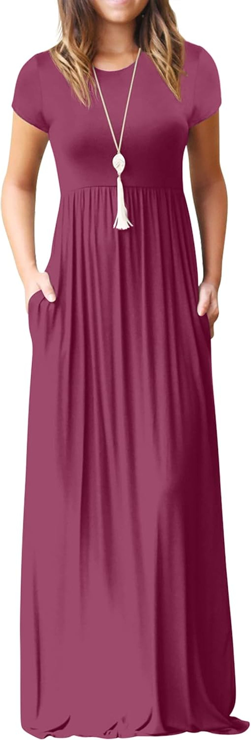 Womens Maxi Dress Ladies' Summer Casual Short Sleeve Long Dresses with Pocket for Daily, Holiday, Travel, Maternity
