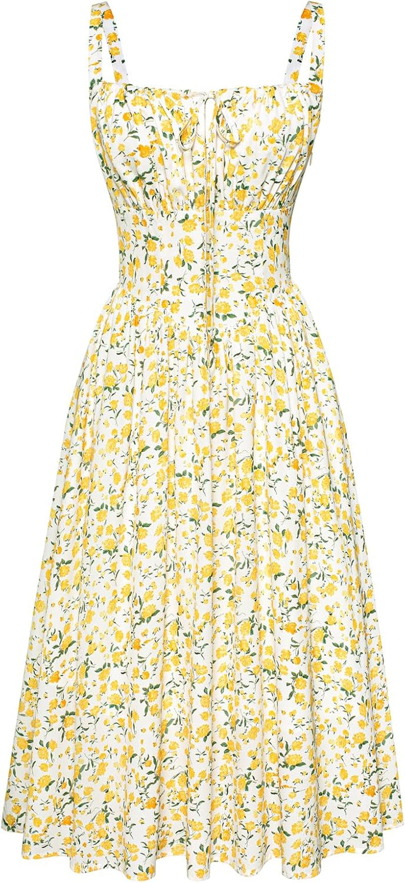 Women Sun Dress Victorian Casual A-Line Sleeveless Spaghetti Strap Floral Dresses for Summer Beach
