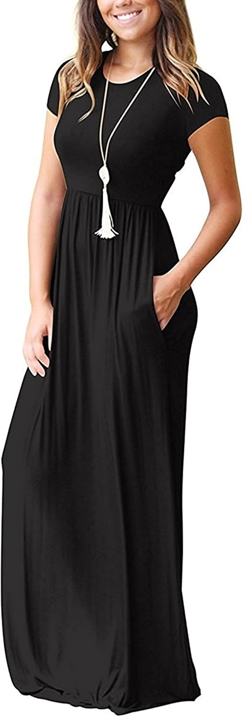 Womens Maxi Dress Ladies' Summer Casual Short Sleeve Long Dresses with Pocket for Daily, Holiday, Travel, Maternity