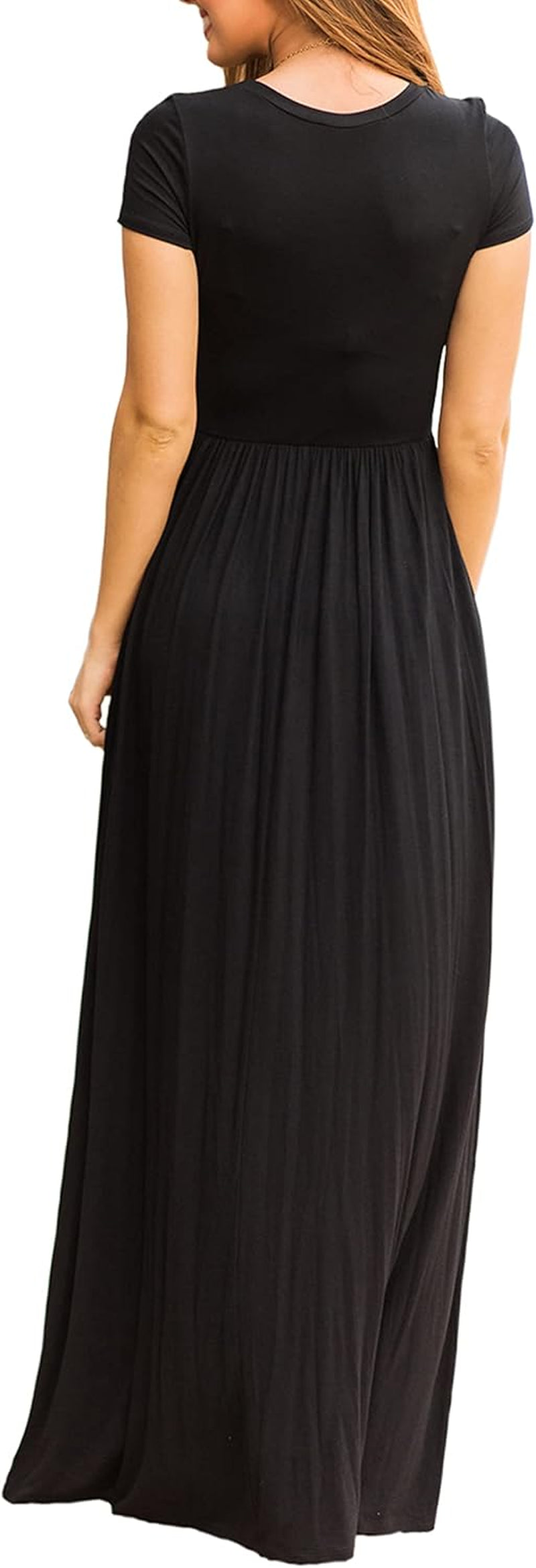 Womens Maxi Dress Ladies' Summer Casual Short Sleeve Long Dresses with Pocket for Daily, Holiday, Travel, Maternity