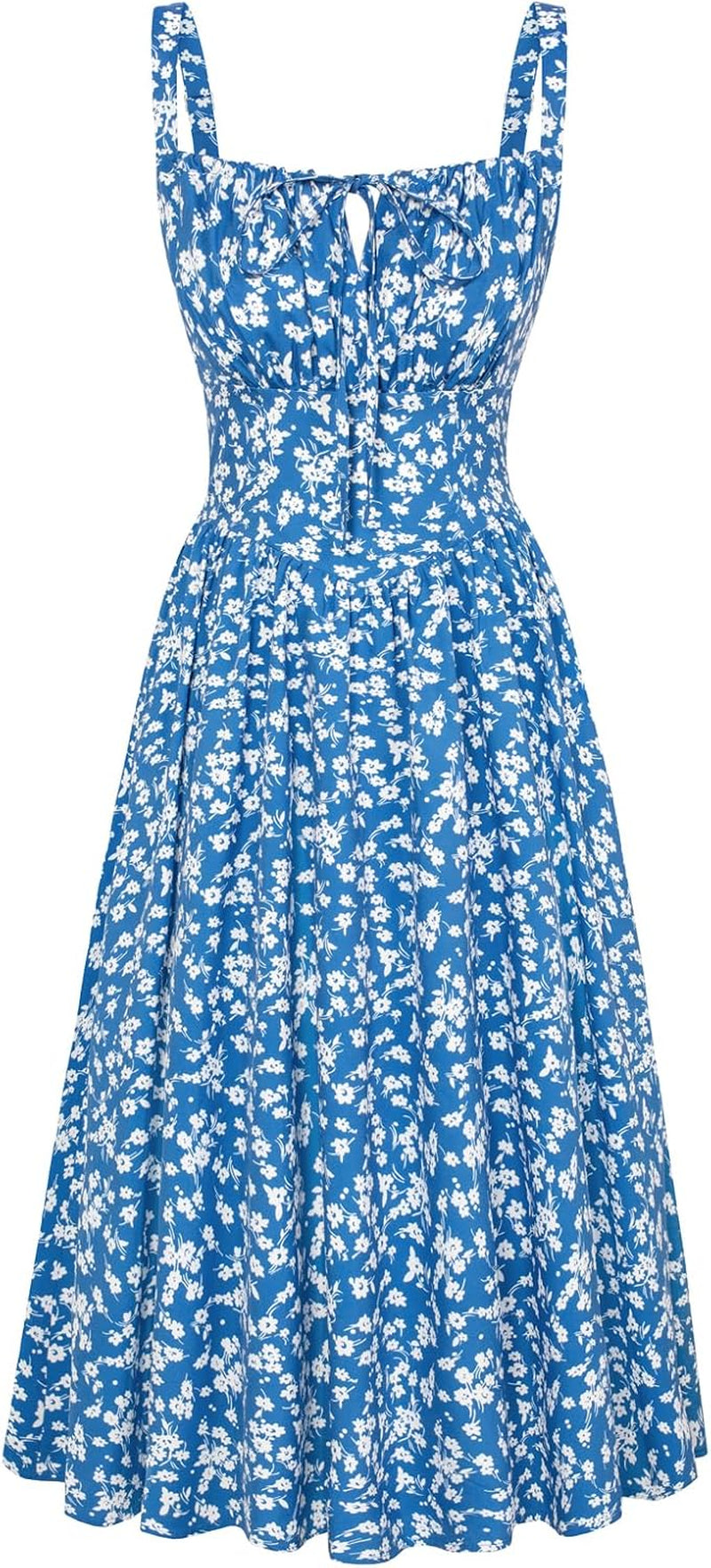 Women Sun Dress Victorian Casual A-Line Sleeveless Spaghetti Strap Floral Dresses for Summer Beach
