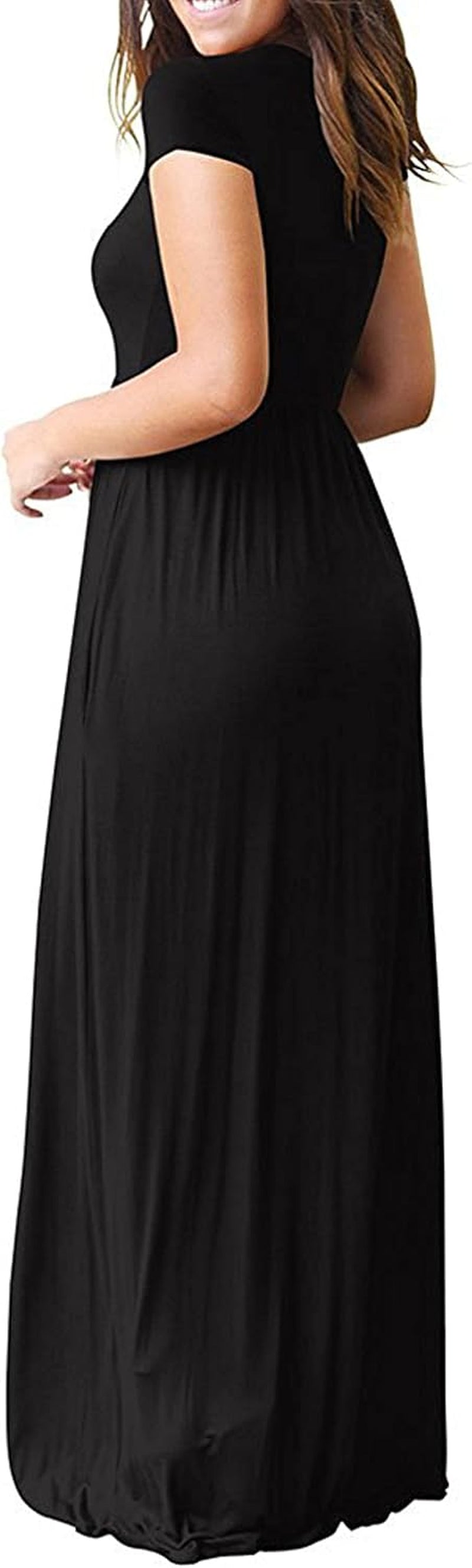 Womens Maxi Dress Ladies' Summer Casual Short Sleeve Long Dresses with Pocket for Daily, Holiday, Travel, Maternity