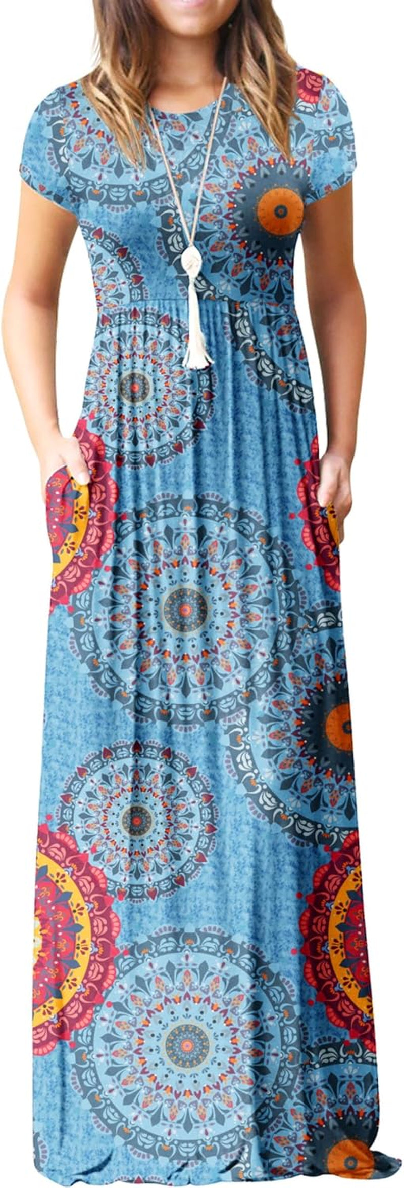 Womens Maxi Dress Ladies' Summer Casual Short Sleeve Long Dresses with Pocket for Daily, Holiday, Travel, Maternity