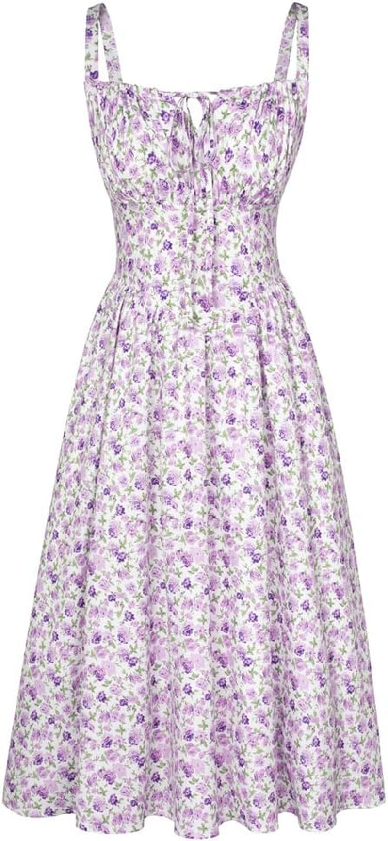 Women Sun Dress Victorian Casual A-Line Sleeveless Spaghetti Strap Floral Dresses for Summer Beach