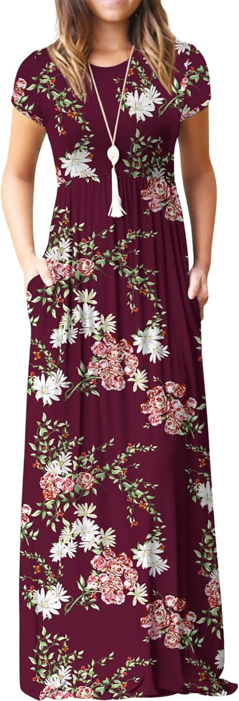 Womens Maxi Dress Ladies' Summer Casual Short Sleeve Long Dresses with Pocket for Daily, Holiday, Travel, Maternity
