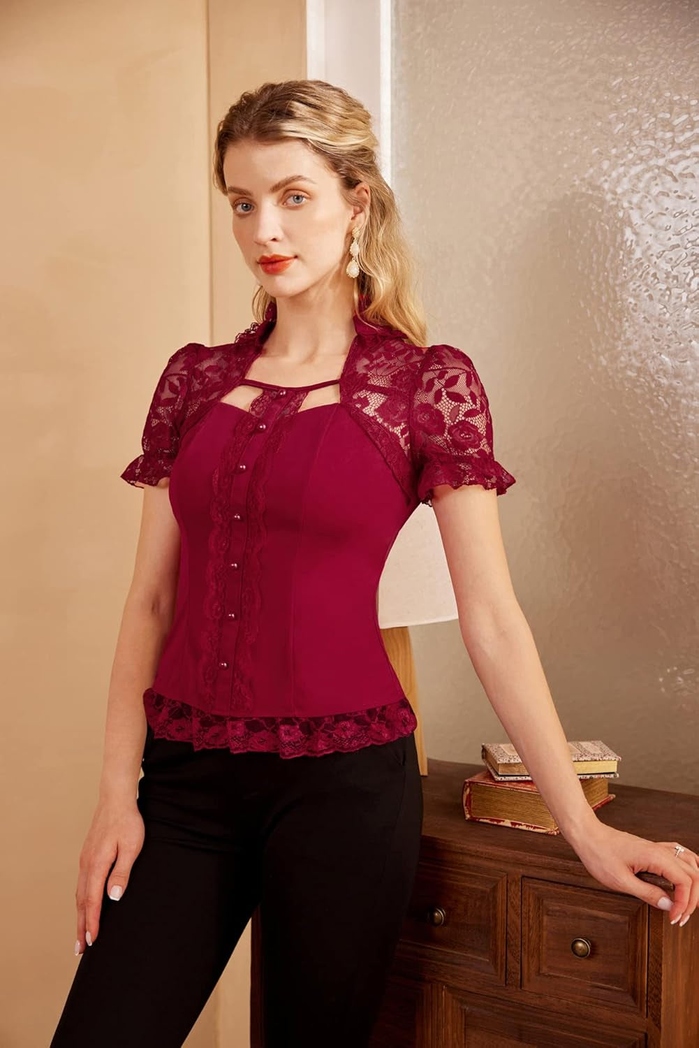 Women'S Blouse Vintage Victorian Blouse for Women Top Retro Elegant Casual Party Evening
