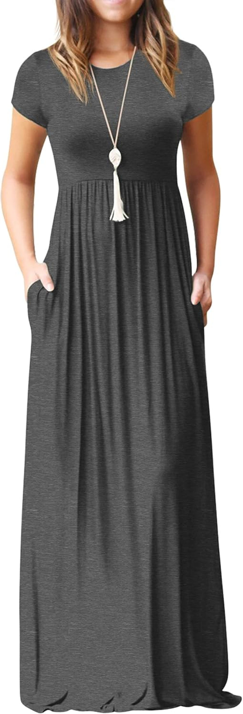 Womens Maxi Dress Ladies' Summer Casual Short Sleeve Long Dresses with Pocket for Daily, Holiday, Travel, Maternity