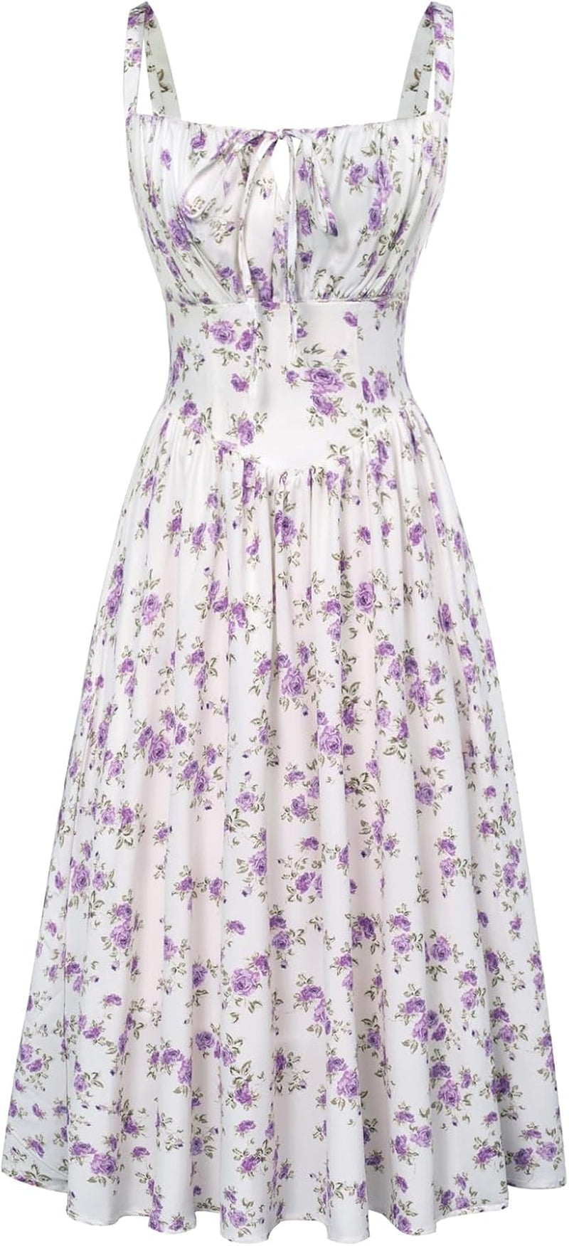 Women Sun Dress Victorian Casual A-Line Sleeveless Spaghetti Strap Floral Dresses for Summer Beach