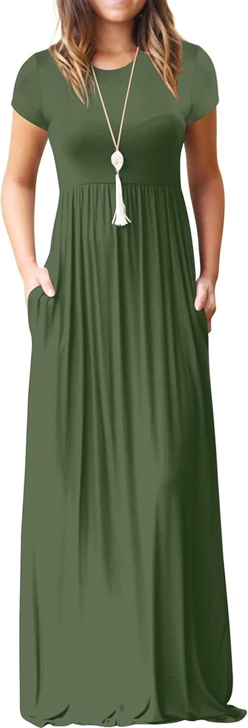 Womens Maxi Dress Ladies' Summer Casual Short Sleeve Long Dresses with Pocket for Daily, Holiday, Travel, Maternity