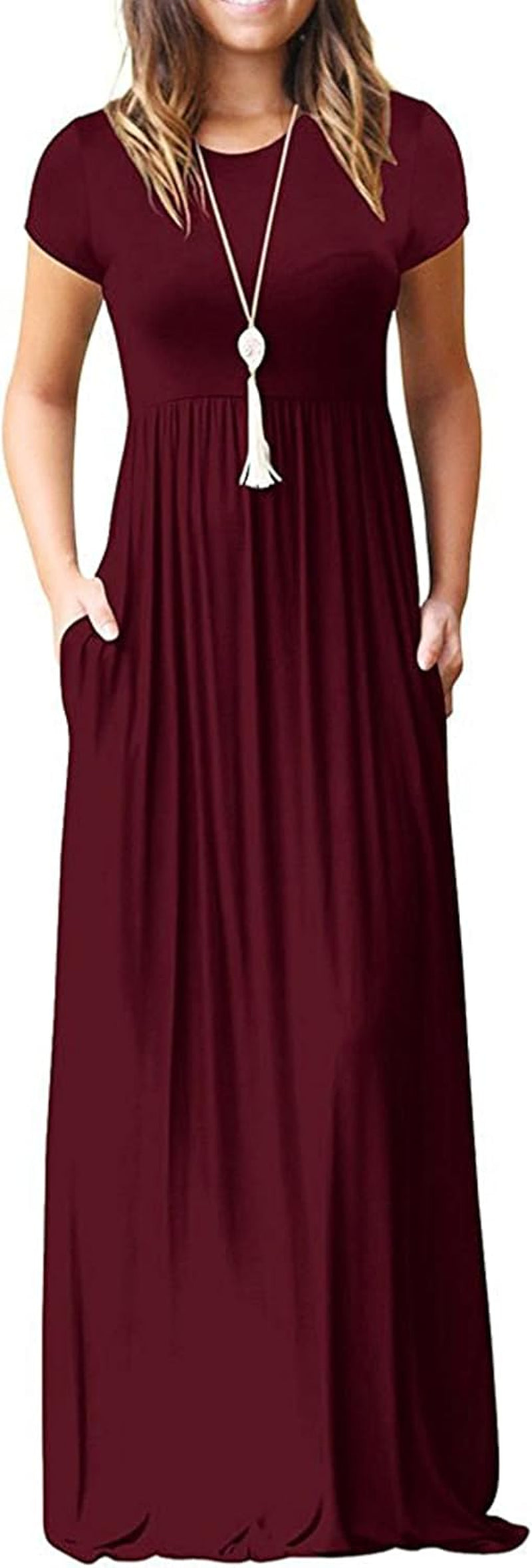 Womens Maxi Dress Ladies' Summer Casual Short Sleeve Long Dresses with Pocket for Daily, Holiday, Travel, Maternity
