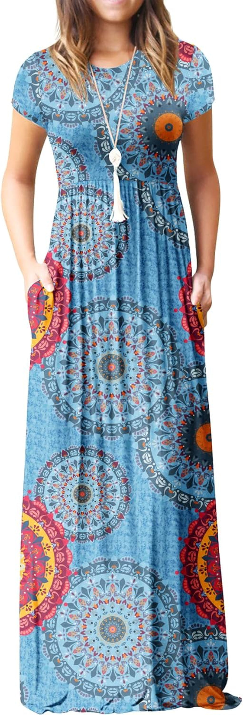 Womens Maxi Dress Ladies' Summer Casual Short Sleeve Long Dresses with Pocket for Daily, Holiday, Travel, Maternity
