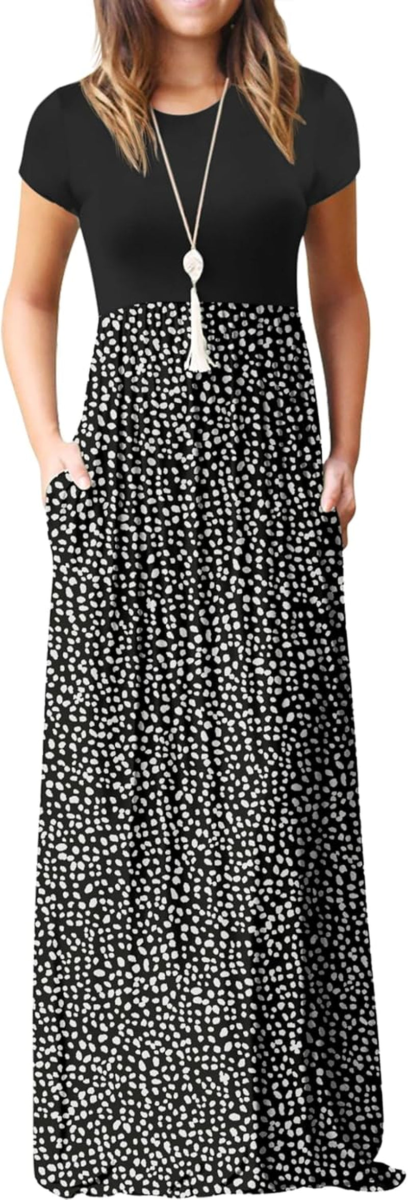 Womens Maxi Dress Ladies' Summer Casual Short Sleeve Long Dresses with Pocket for Daily, Holiday, Travel, Maternity