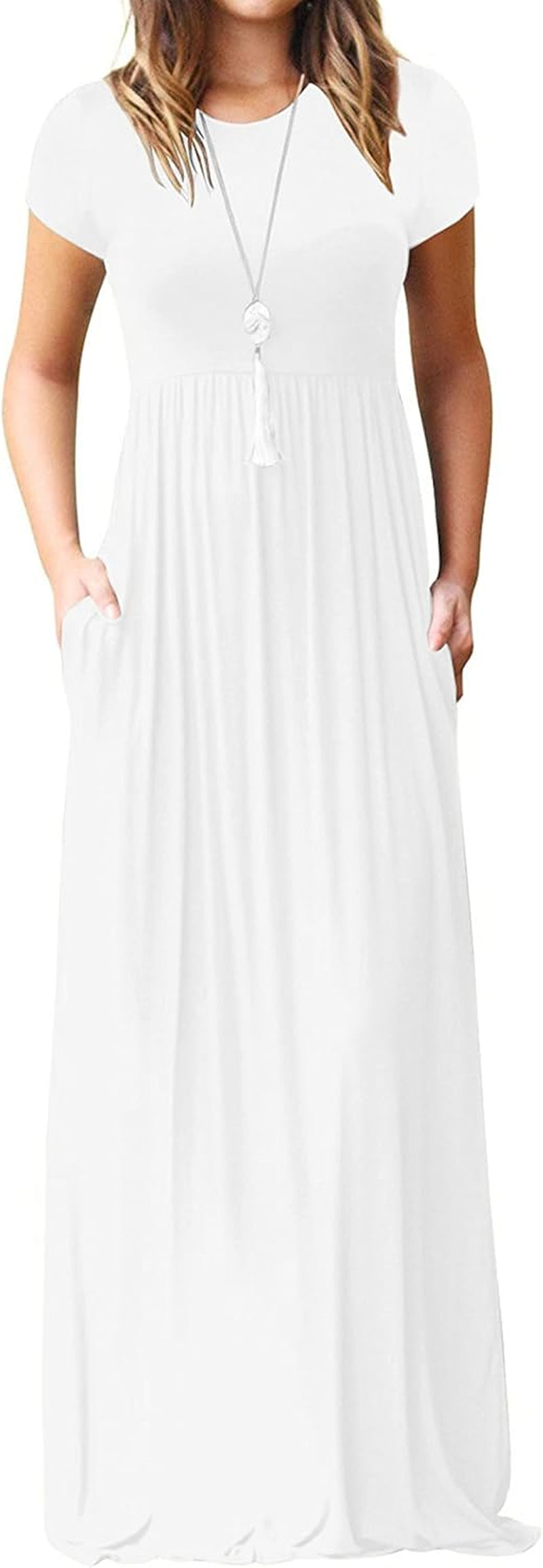 Womens Maxi Dress Ladies' Summer Casual Short Sleeve Long Dresses with Pocket for Daily, Holiday, Travel, Maternity