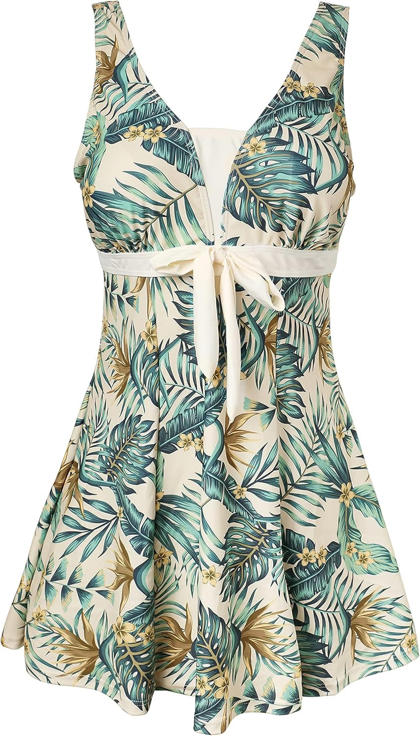 Womens plus Size Swimsuit One Piece Skirted Swimwear Tummy Control Swimming Costume with Shorts