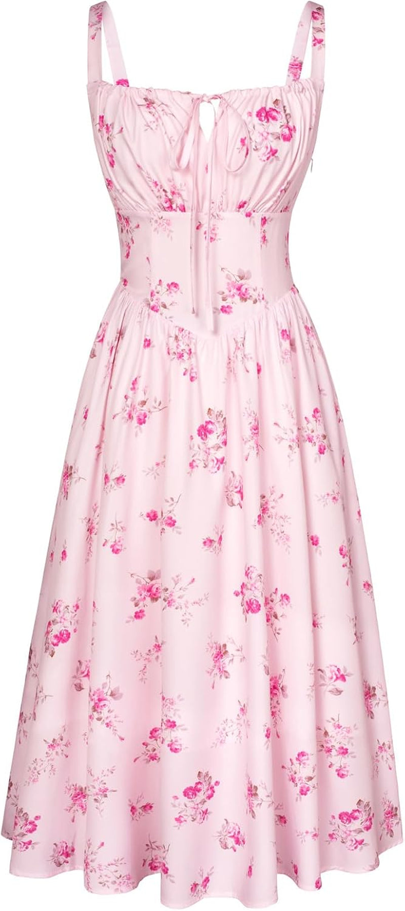 Women Sun Dress Victorian Casual A-Line Sleeveless Spaghetti Strap Floral Dresses for Summer Beach