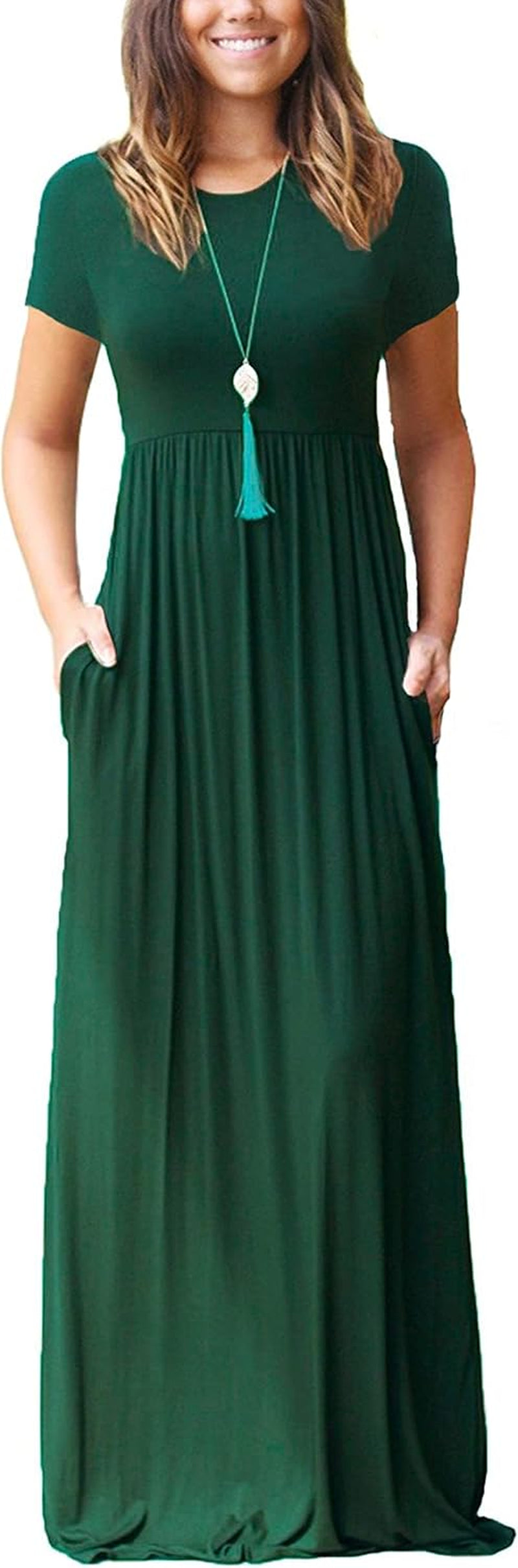 Womens Maxi Dress Ladies' Summer Casual Short Sleeve Long Dresses with Pocket for Daily, Holiday, Travel, Maternity