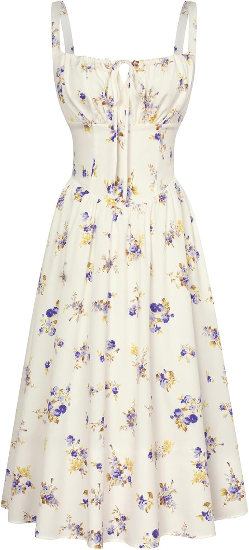 Women Sun Dress Victorian Casual A-Line Sleeveless Spaghetti Strap Floral Dresses for Summer Beach