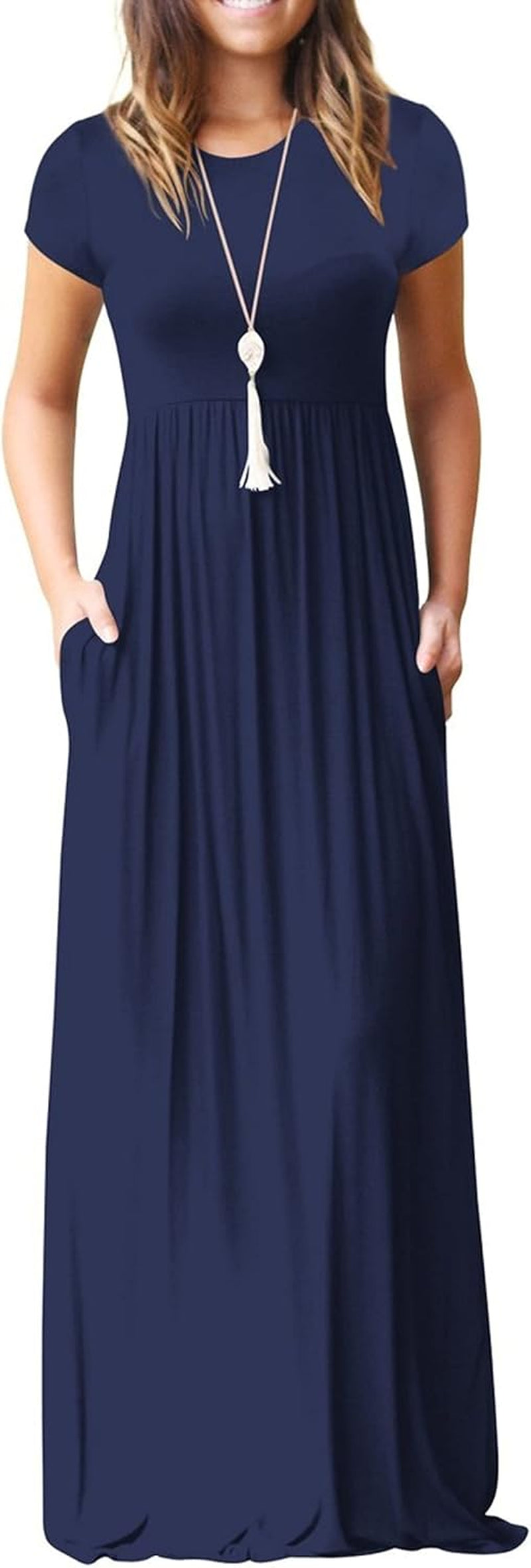 Womens Maxi Dress Ladies' Summer Casual Short Sleeve Long Dresses with Pocket for Daily, Holiday, Travel, Maternity