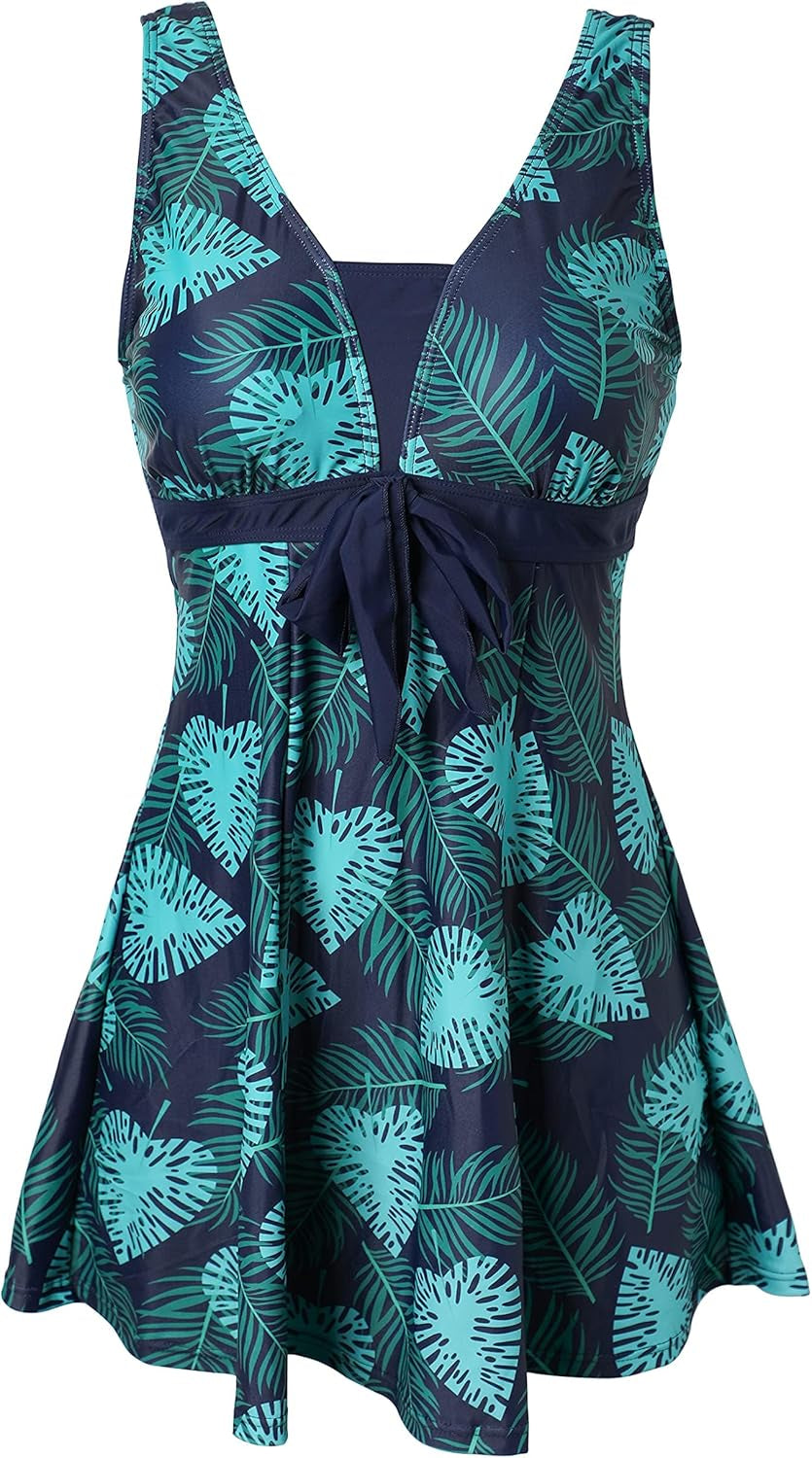Womens plus Size Swimsuit One Piece Skirted Swimwear Tummy Control Swimming Costume with Shorts
