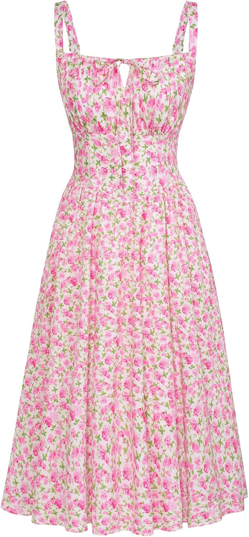 Women Sun Dress Victorian Casual A-Line Sleeveless Spaghetti Strap Floral Dresses for Summer Beach