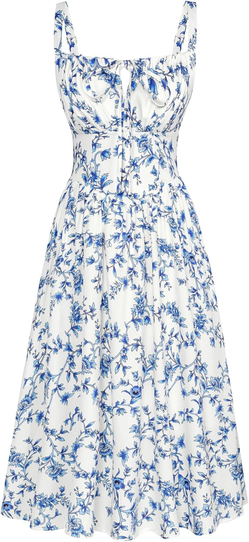 Women Sun Dress Victorian Casual A-Line Sleeveless Spaghetti Strap Floral Dresses for Summer Beach