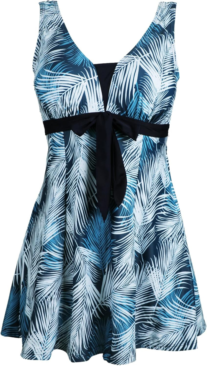 Womens plus Size Swimsuit One Piece Skirted Swimwear Tummy Control Swimming Costume with Shorts