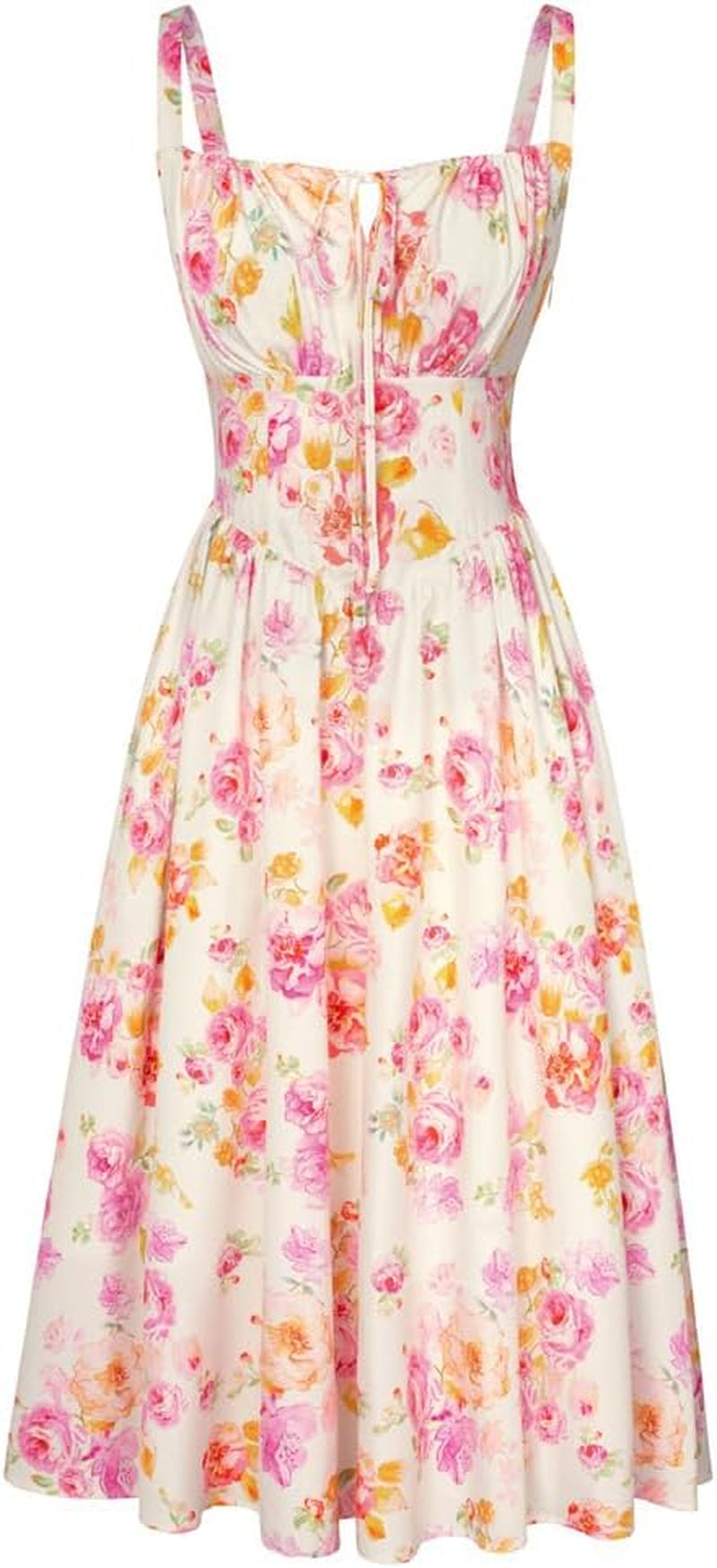 Women Sun Dress Victorian Casual A-Line Sleeveless Spaghetti Strap Floral Dresses for Summer Beach