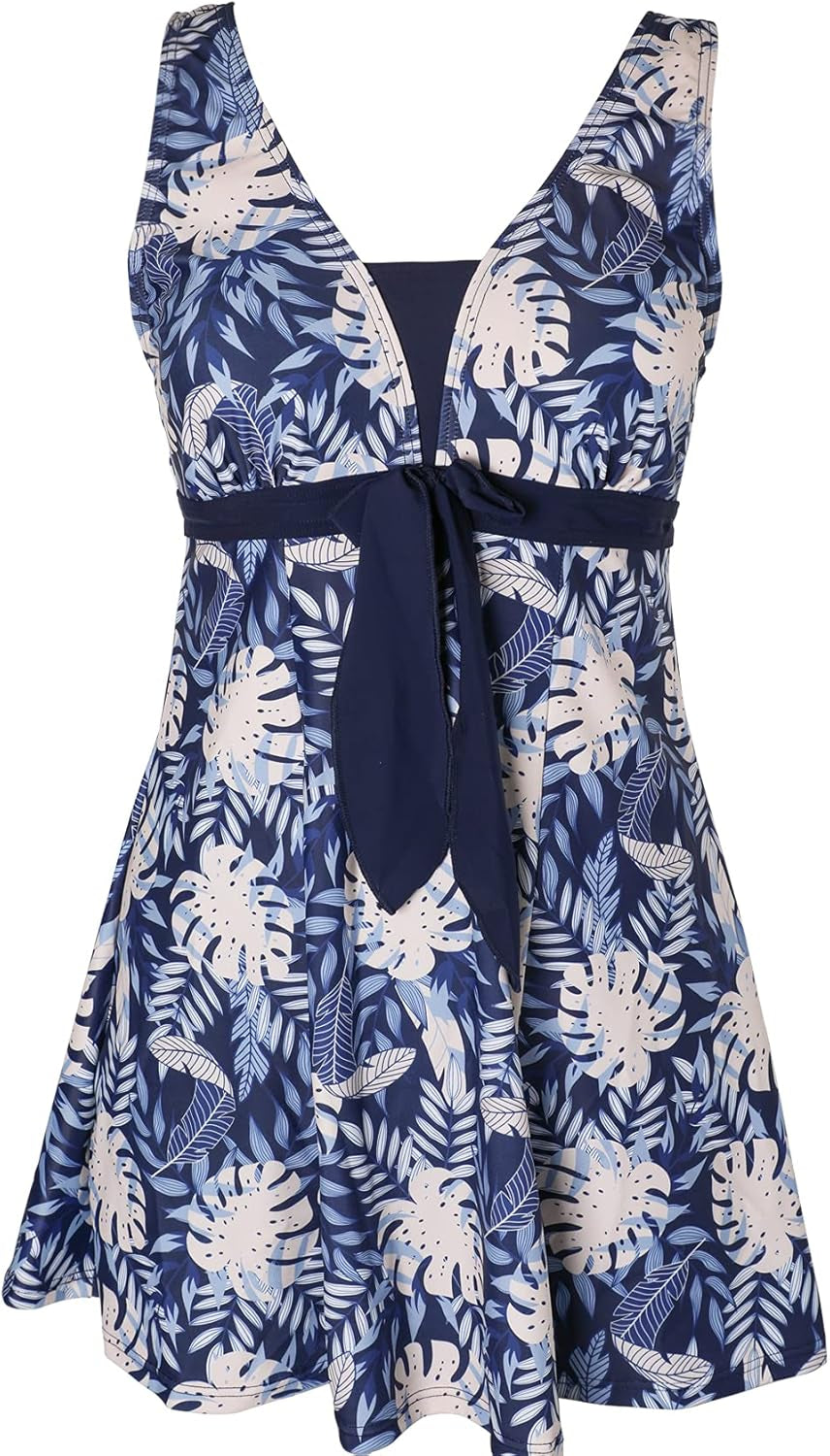 Womens plus Size Swimsuit One Piece Skirted Swimwear Tummy Control Swimming Costume with Shorts
