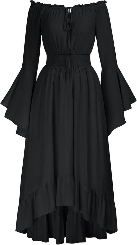 Women Renaissance High-Lo Dress Long Sleeve off Shoulder Vintage Medieval Dresses