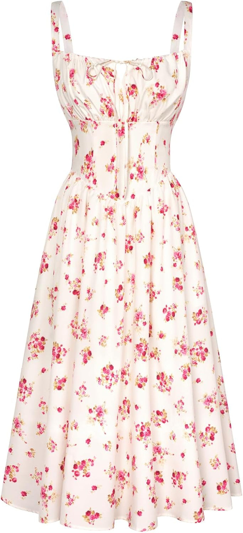 Women Sun Dress Victorian Casual A-Line Sleeveless Spaghetti Strap Floral Dresses for Summer Beach