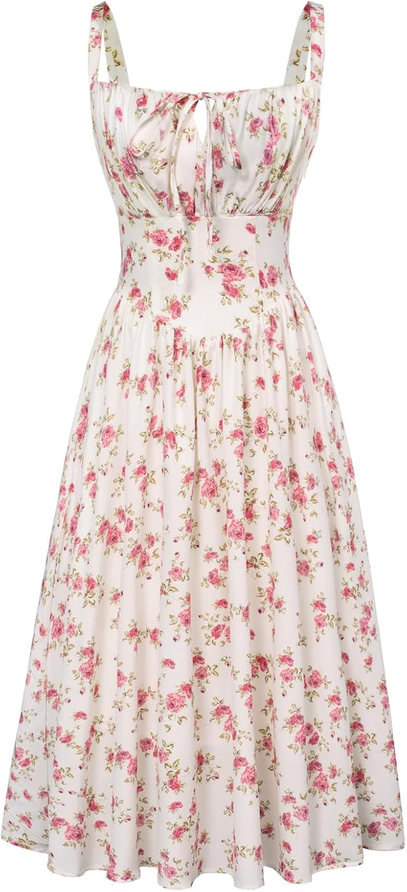 Women Sun Dress Victorian Casual A-Line Sleeveless Spaghetti Strap Floral Dresses for Summer Beach