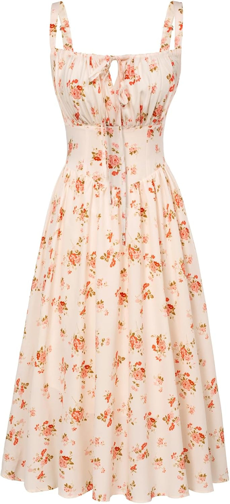 Women Sun Dress Victorian Casual A-Line Sleeveless Spaghetti Strap Floral Dresses for Summer Beach