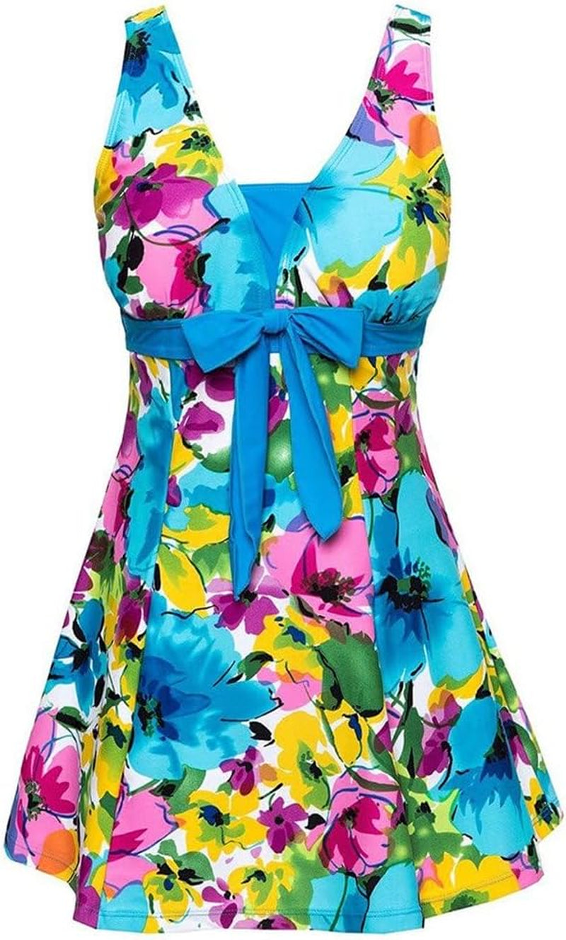 Womens plus Size Swimsuit One Piece Skirted Swimwear Tummy Control Swimming Costume with Shorts