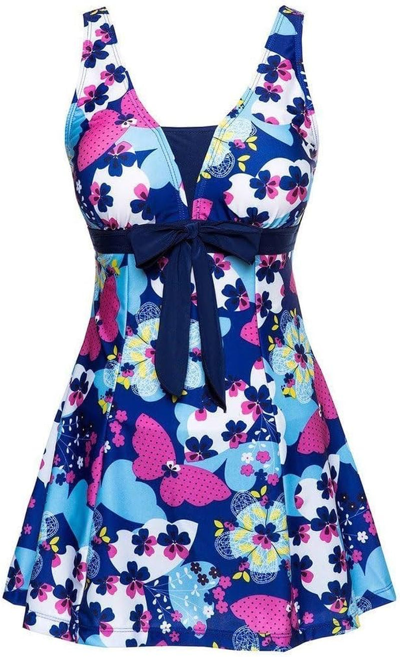Womens plus Size Swimsuit One Piece Skirted Swimwear Tummy Control Swimming Costume with Shorts