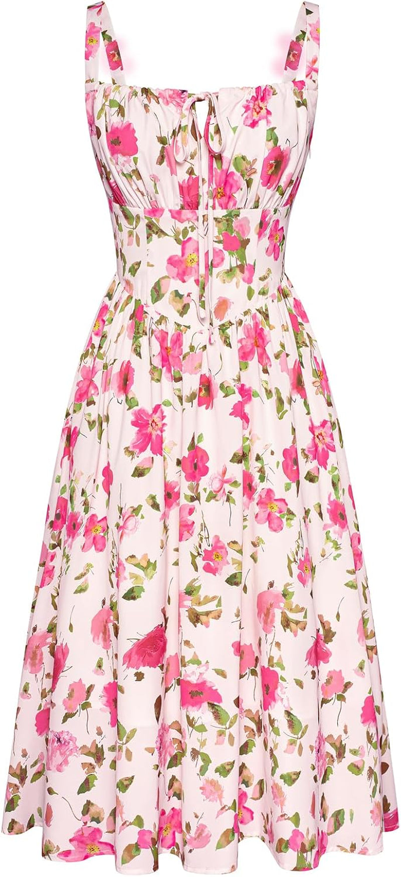 Women Sun Dress Victorian Casual A-Line Sleeveless Spaghetti Strap Floral Dresses for Summer Beach