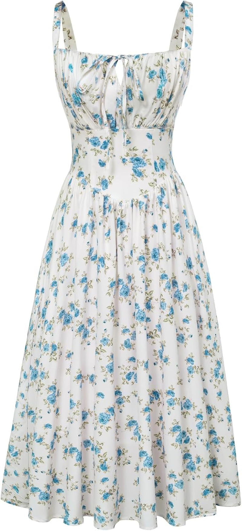 Women Sun Dress Victorian Casual A-Line Sleeveless Spaghetti Strap Floral Dresses for Summer Beach