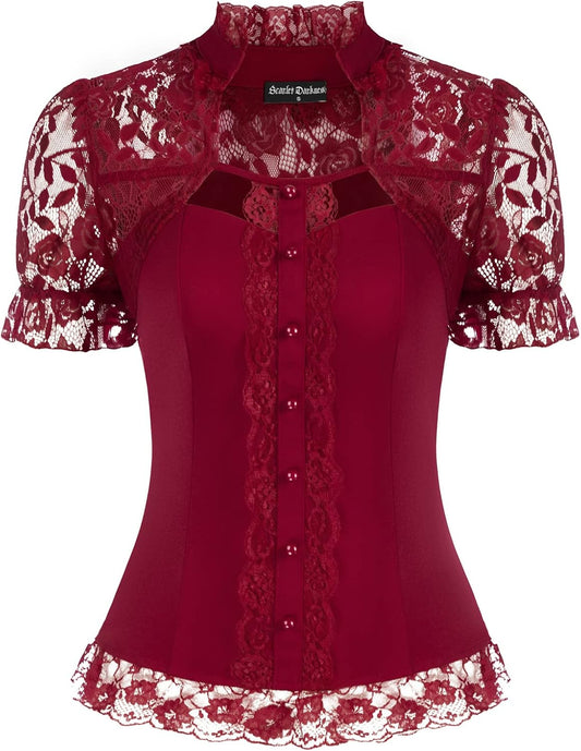 Women'S Blouse Vintage Victorian Blouse for Women Top Retro Elegant Casual Party Evening